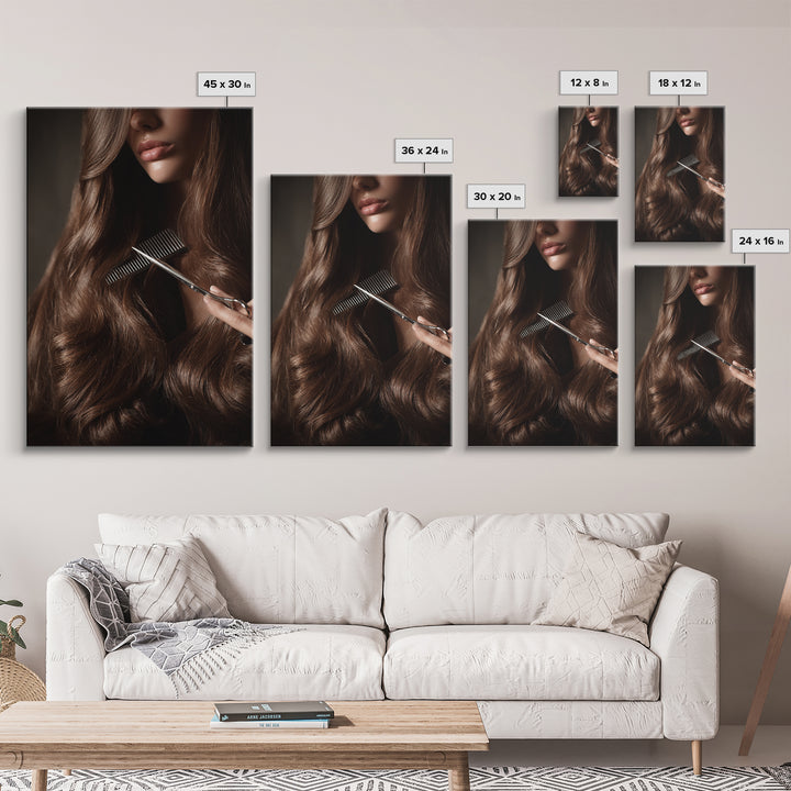 Elegant Hands Styling Hair Framed Canvas Print, Hair Salon Art, Digital Prints, Living Room Decor, Style, Black Woman Art, HSA-2x3-78