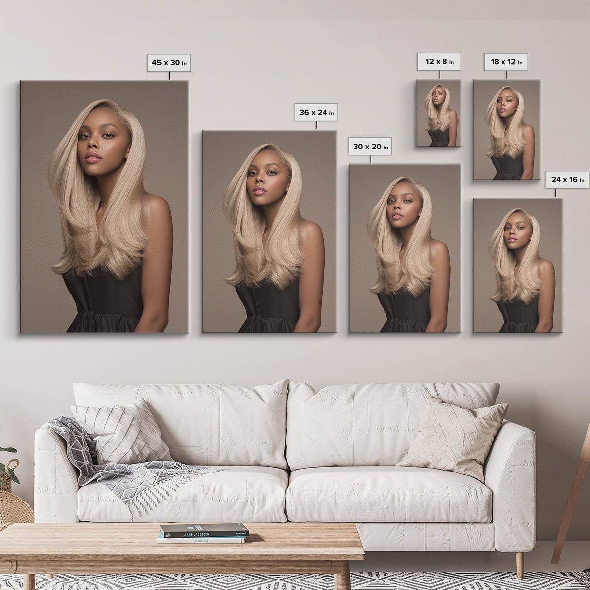 Fashion Portrait with Flowing Glossy Hair Canvas Print, Hair Salon Art, African American Art, Living Room Decor, Style, HSA-2x3-81