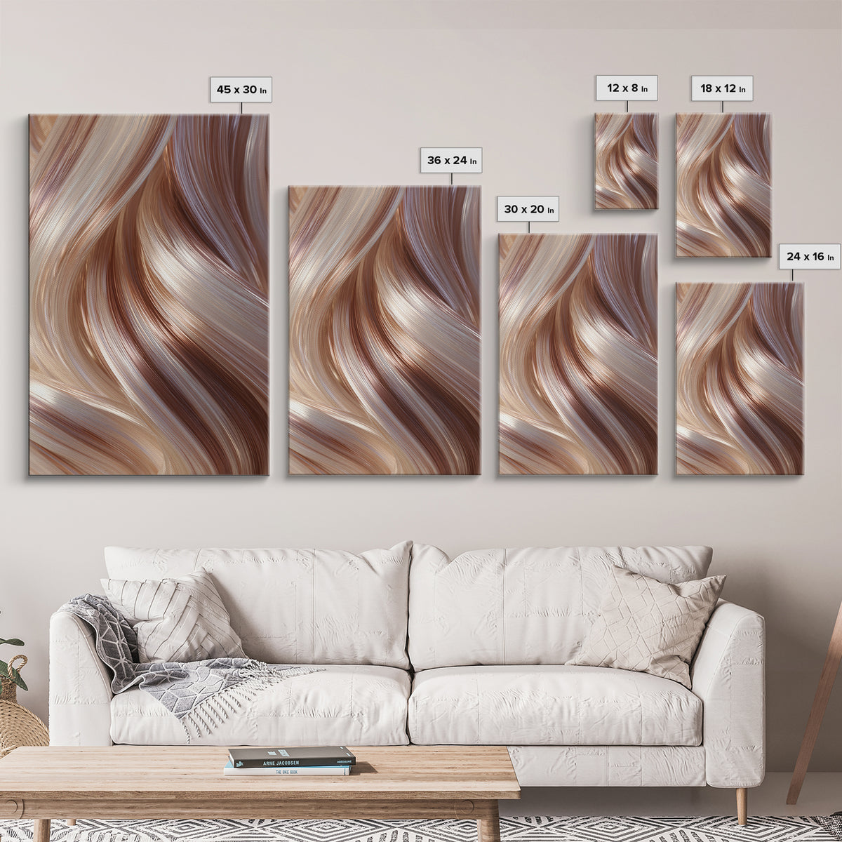 Abstract Hair Strands Forming Elegant Waves Framed Canvas Print, Hair Salon Art, Black Art Prints, Living Room Decor, Style, HSA-2x3-83