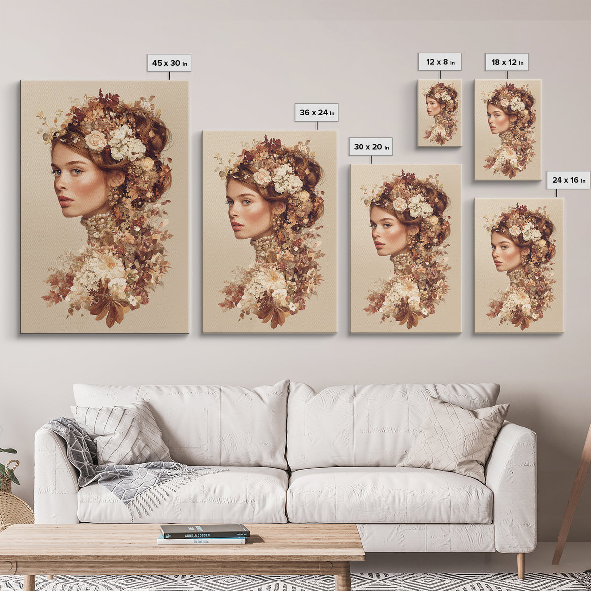 Botanical Hairstyle Portrait Canvas Print, Hair Salon Art, Digital Art, Living Room Decor, Style, Digital Download Art, HSA-2x3-86