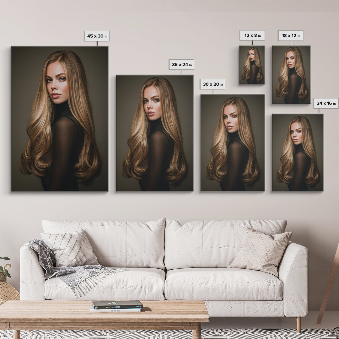Fashion Portrait with Flowing Glossy Hair Canvas Print, Hair Salon Art, Art, Living Room Decor, Oil Painting, Style, HSA-2x3-9