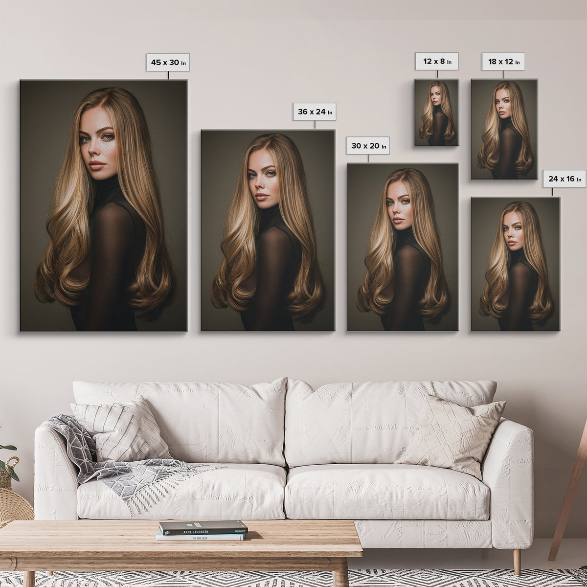 Fashion Portrait with Flowing Glossy Hair Canvas Print, Hair Salon Art, Art, Living Room Decor, Oil Painting, Style, HSA-2x3-9