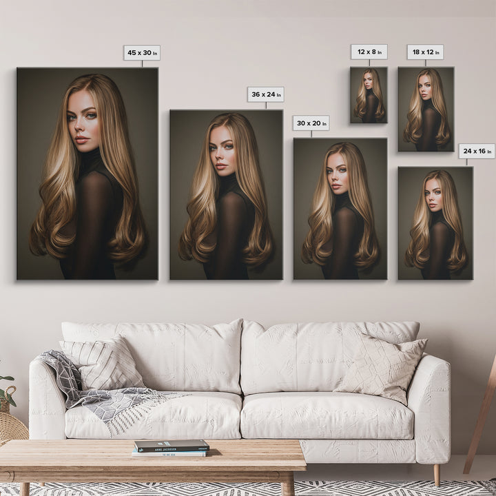 Fashion Portrait with Flowing Glossy Hair Canvas Print, Hair Salon Art, Art, Living Room Decor, Oil Painting, Style, HSA-2x3-9