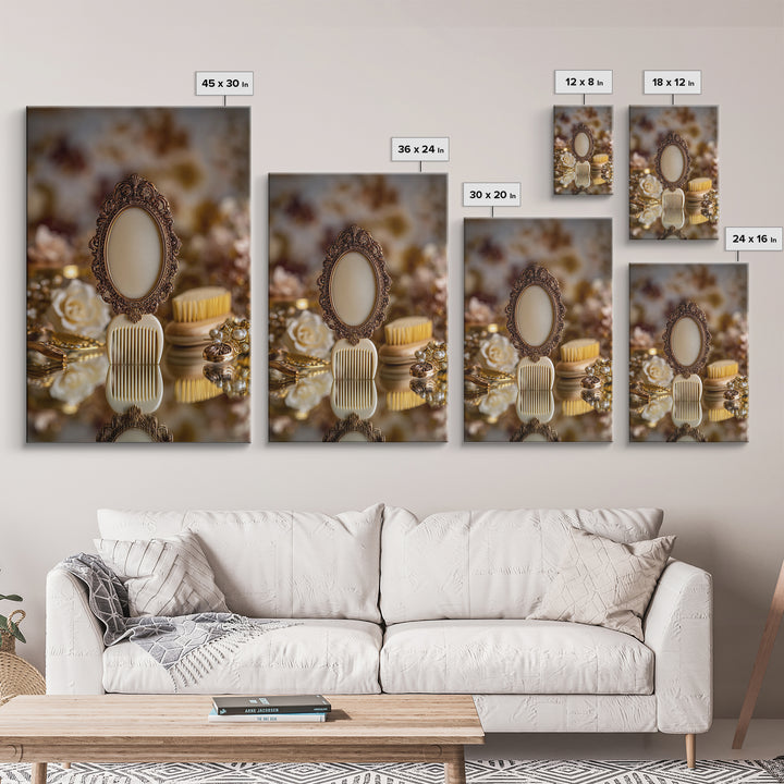 Baroque Mirror and Comb Still Life Framed Canvas Print, Hair Salon Art, Modern Art, Living Room Decor, Fine Art, Style, HSA-2x3-97
