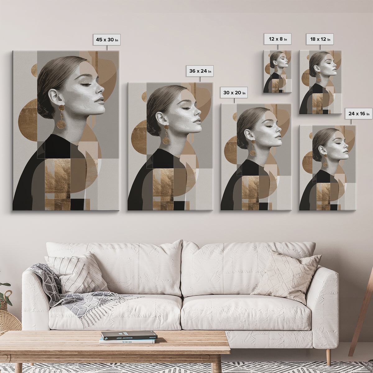 Mod 1960s Beauty Portrait Canvas Print, Hair Salon Art, Minimalist Wall Art, Living Room Decor, Oil Painting, Style, HSA-2x3-99