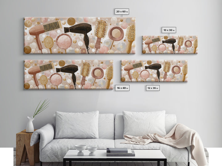Hairdryer and Brush Framed Canvas Print, Hair Salon Art, African American Art, Living Room Decor, Fine Art, Style, Salon Sign, HSA-3x1-1