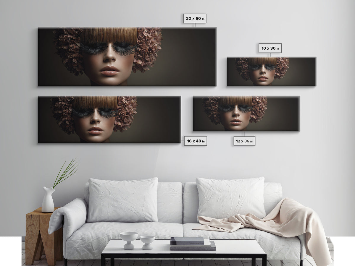 Glamour Face Portrait Canvas Print, Hair Salon Art, Hairdresser Gift, Living Room Decor, Fine Art, Style, Textured Painting, HSA-3x1-24