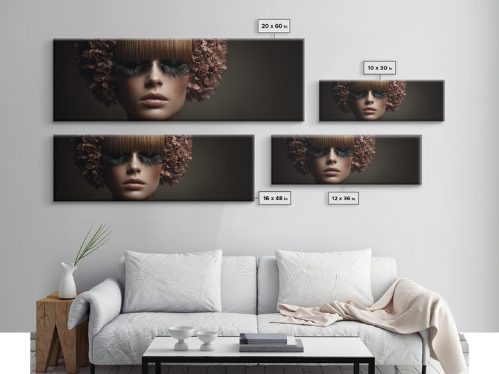 Glamour Face Portrait Canvas Print, Hair Salon Art, Hairdresser Gift, Living Room Decor, Fine Art, Style, Textured Painting, HSA-3x1-24