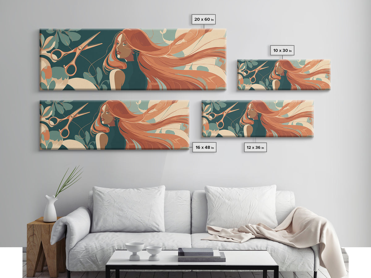 Copper Hair Silhouette Canvas Print, Hair Salon Art, Black Wall Art, Living Room Decor, Watercolor Art, Style, Afrocentric Art, HSA-3x1-26