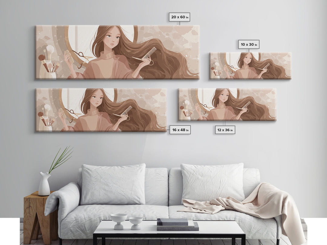 Elegant Hands Styling Hair Canvas Print, Hair Salon Art, Metal Wall Art, Living Room Decor, Style, Black and White Art, HSA-3x1-38