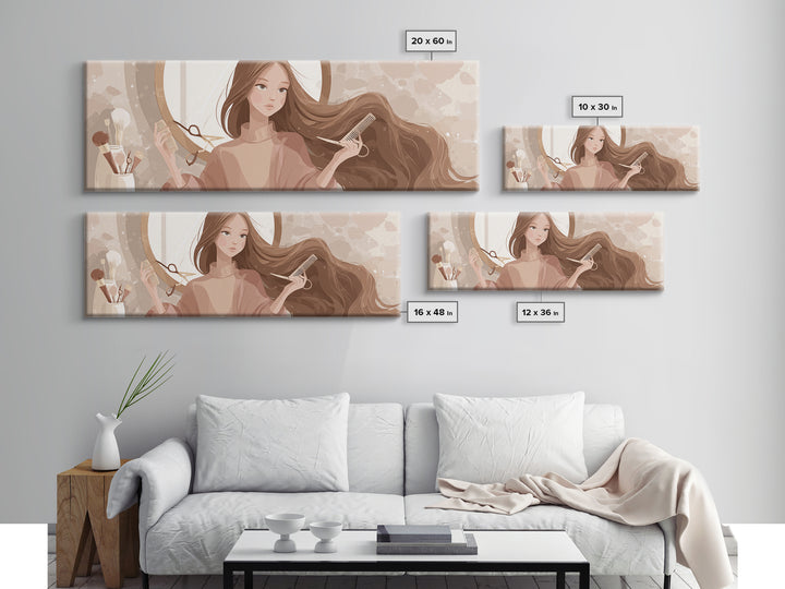 Elegant Hands Styling Hair Canvas Print, Hair Salon Art, Metal Wall Art, Living Room Decor, Style, Black and White Art, HSA-3x1-38