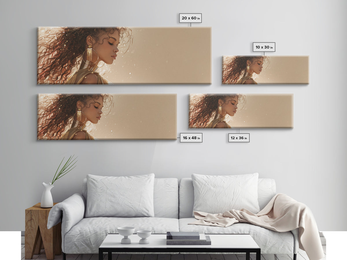 Minimal Female Profile Canvas Print, Hair Salon Art, Black Woman Wall Art, Living Room Decor, Watercolor Art, Style, HSA-3x1-4