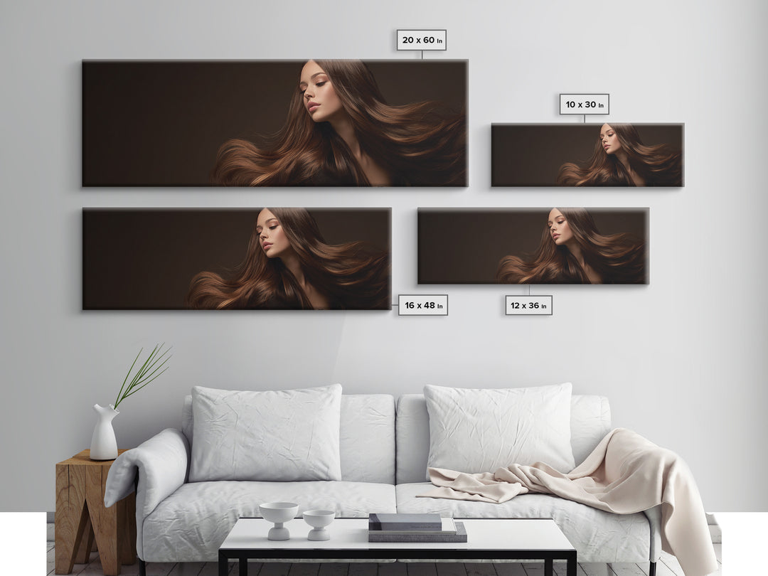 Fashion Portrait with Flowing Glossy Hair Canvas Print, Hair Salon Art, Afrocentric Art, Living Room Decor, Fine Art, Style, HSA-3x1-41