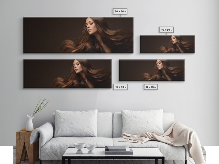 Fashion Portrait with Flowing Glossy Hair Canvas Print, Hair Salon Art, Afrocentric Art, Living Room Decor, Fine Art, Style, HSA-3x1-41