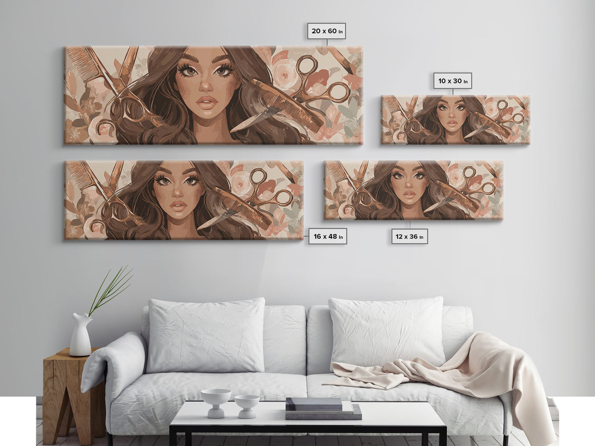 Glamour Face Portrait Canvas Print, Hair Salon Art, Luxury Decor, Living Room Decor, Fine Art, Style, Printable Wall Art, HSA-3x1-48