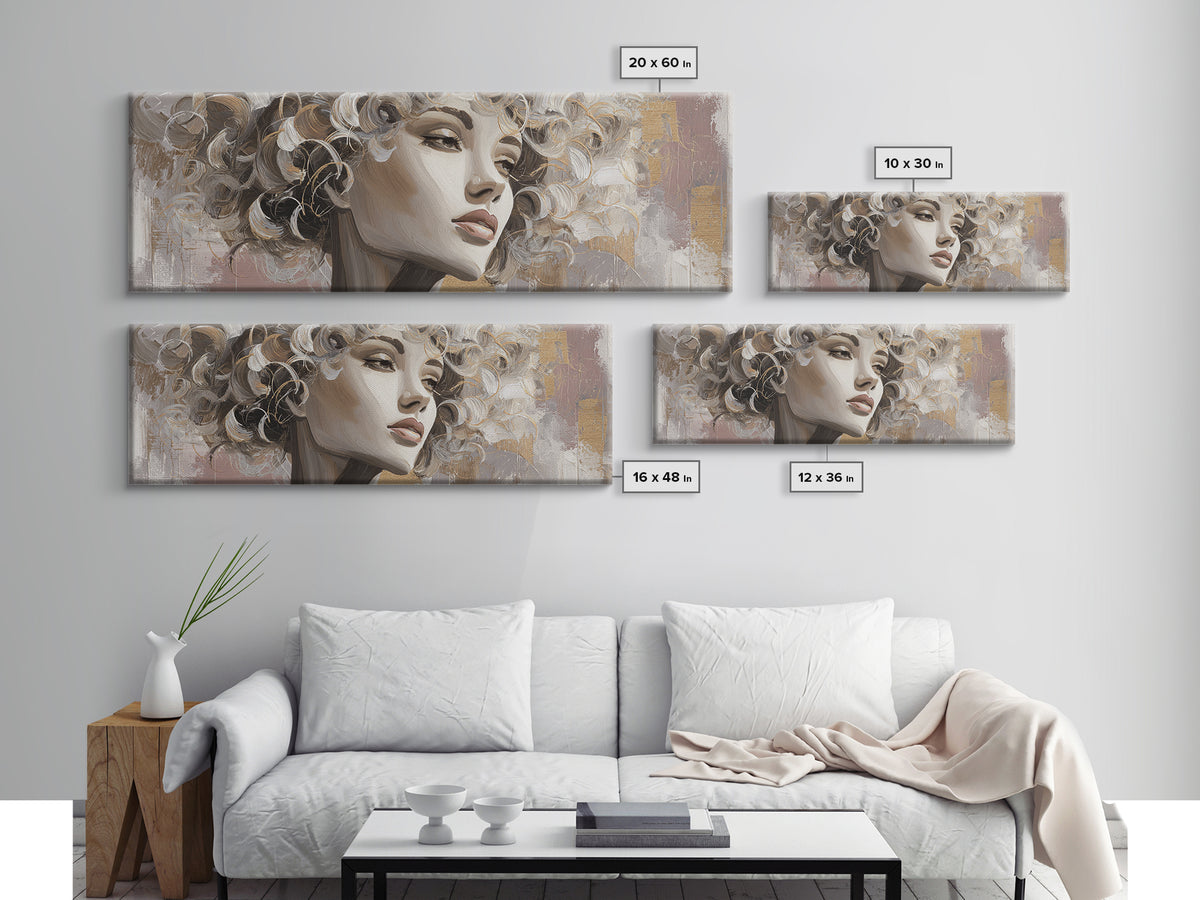 Curly Hair Portrait Framed Canvas Print, Hair Salon Art, Contemporary Art, Living Room Decor, Fine Art, Style, Modern Art, HSA-3x1-55