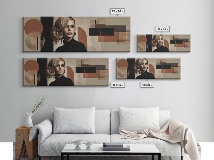 Mod 1960s Beauty Portrait Framed Canvas Print, Hair Salon Art, Wall Art, Living Room Decor, Style, Minimalist Wall Art, HSA-3x1-59