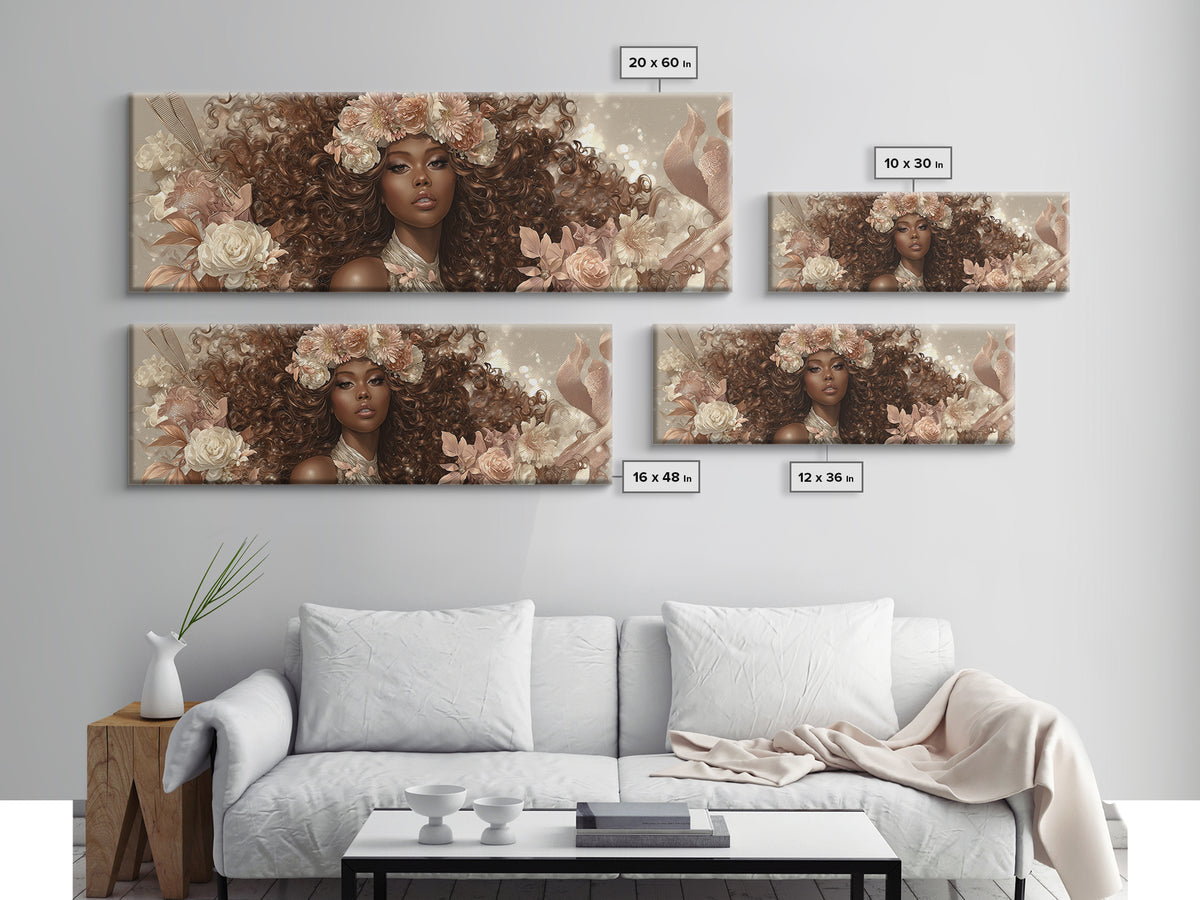 Afro Hair Portrait Framed Canvas Print, Hair Salon Art, Statement Artwork, Living Room Decor, Oil Painting, Style, HSA-3x1-60