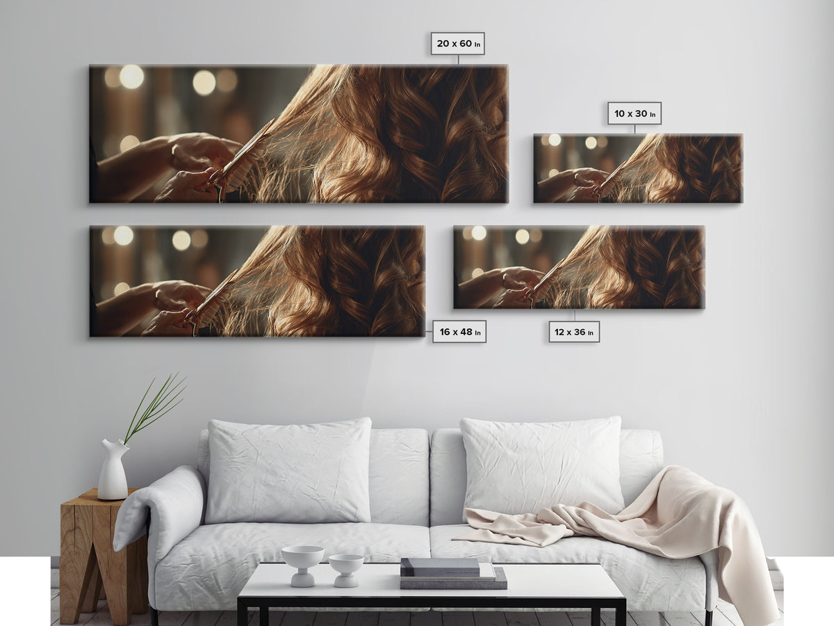 Elegant Hands Styling Hair Canvas Print, Hair Salon Art, Home Decor, Living Room Decor, Oil Painting, Style, Contemporary Art, HSA-3x1-62