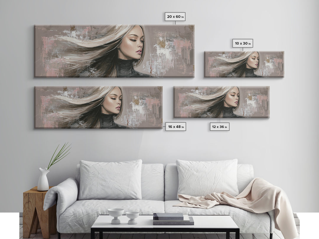 Fashion Portrait with Flowing Glossy Hair Canvas Print, Hair Salon Art, Afrocentric Art, Living Room Decor, Fine Art, Style, HSA-3x1-65