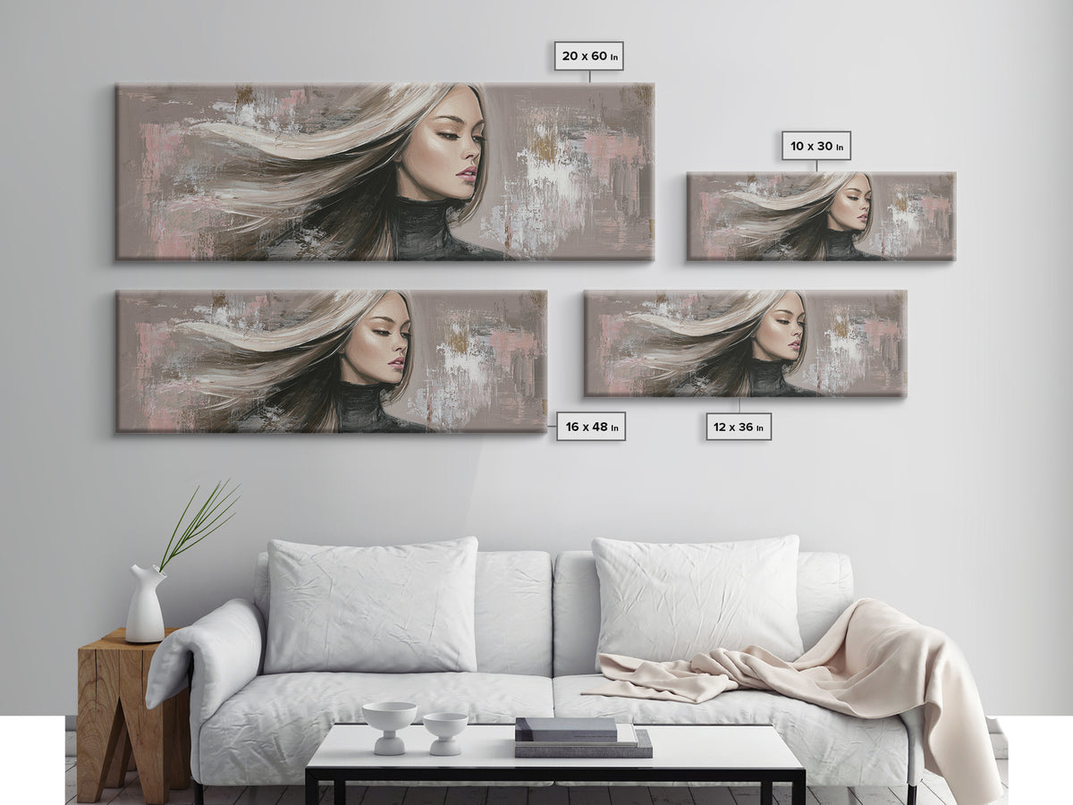 Fashion Portrait with Flowing Glossy Hair Canvas Print, Hair Salon Art, Afrocentric Art, Living Room Decor, Fine Art, Style, HSA-3x1-65
