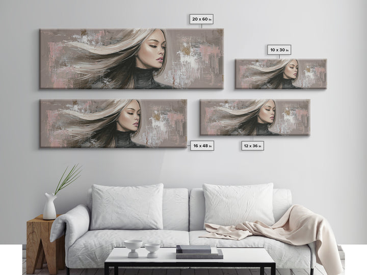 Fashion Portrait with Flowing Glossy Hair Canvas Print, Hair Salon Art, Afrocentric Art, Living Room Decor, Fine Art, Style, HSA-3x1-65