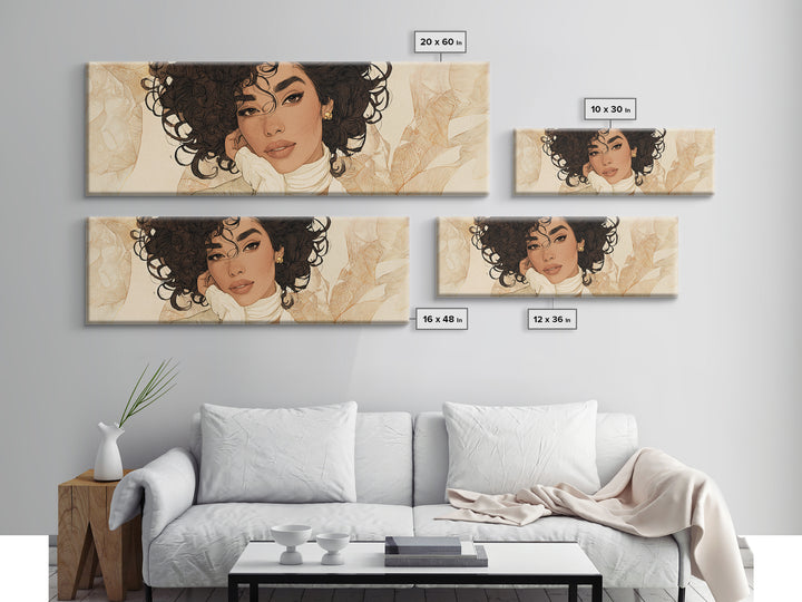 Curly Hair Portrait Framed Canvas Print, Hair Salon Art, Gallery Decor, Living Room Decor, Fine Art, Style, Wall Art, HSA-3x1-7