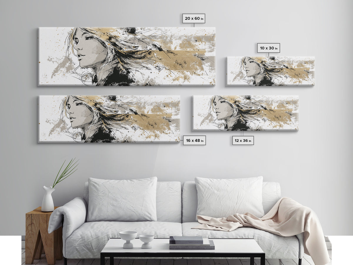 Black and White Line Art Salon Figure Canvas Print, Hair Salon Art, Black Art, Living Room Decor, Style, Black Girl Art, HSA-3x1-71
