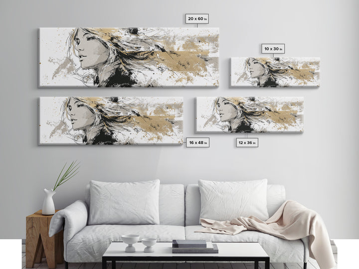 Black and White Line Art Salon Figure Canvas Print, Hair Salon Art, Black Art, Living Room Decor, Style, Black Girl Art, HSA-3x1-71