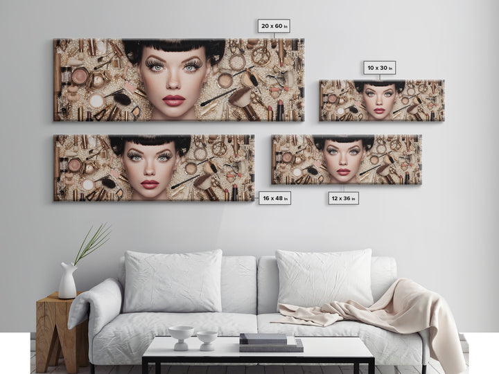 Glamour Face Portrait Framed Canvas Print, Hair Salon Art, Wall Art, Living Room Decor, Fine Art, Style, Minimalist Wall Art, HSA-3x1-72