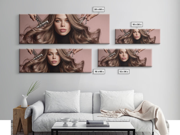 Elegant Hands Styling Hair Canvas Print, Hair Salon Art, Printable Art, Living Room Decor, Watercolor Art, Style, HSA-3x1-86
