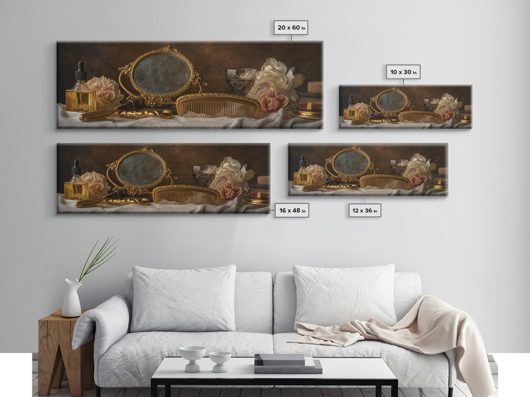 Baroque Mirror and Comb Still Life Framed Canvas Print, Hair Salon Art, Printable Art, Living Room Decor, Fine Art, Style, HSA-3x1-9