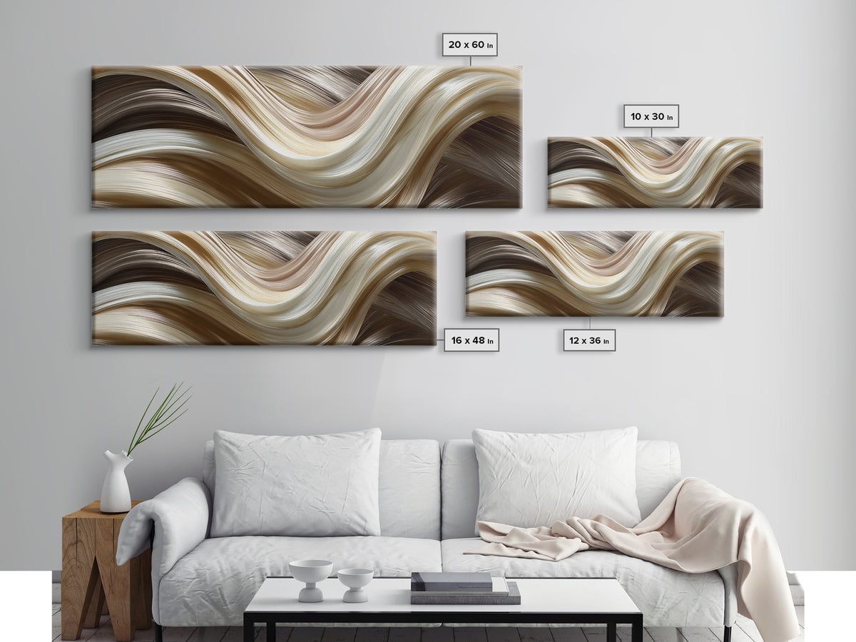 Abstract Hair Strands Forming Elegant Waves Canvas Print, Hair Salon Art, Room Decor, Living Room Decor, Abstract Art, Style, HSA-3x1-91