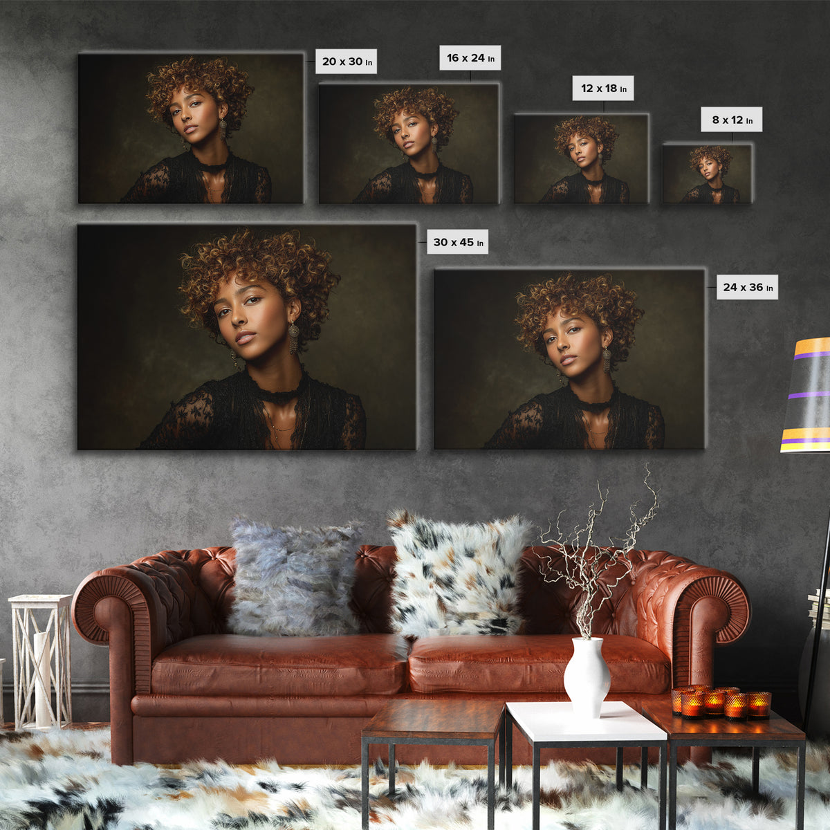 Curly Hair Portrait Framed Canvas Print, Hair Salon Art, Afrocentric Art, Living Room Decor, Fine Art, Style, Statement Artwork, HSA-3x2-19