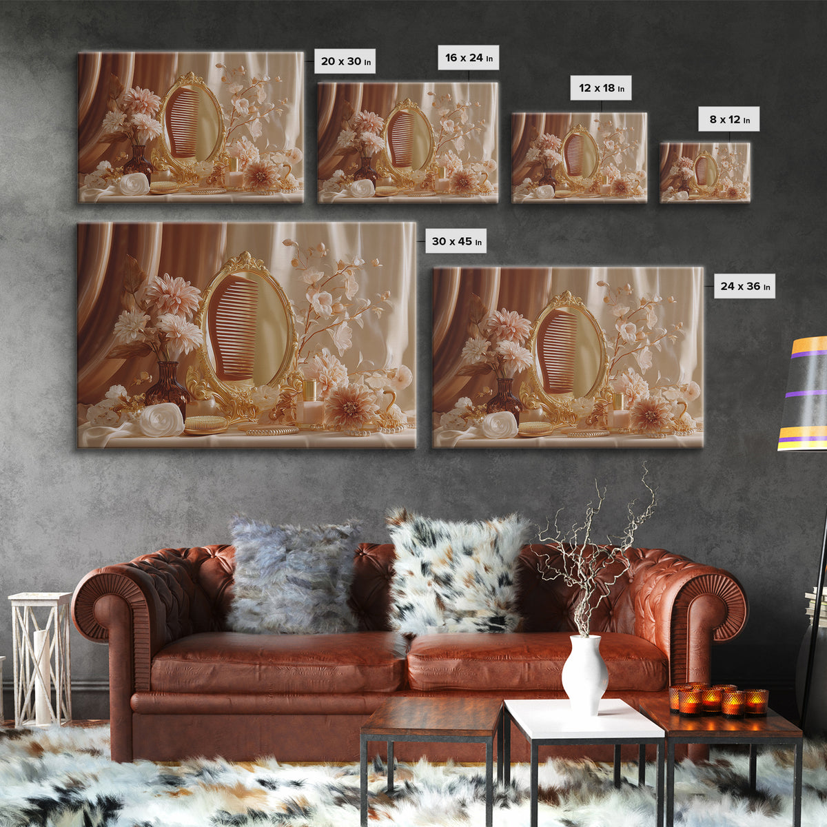 Baroque Mirror and Comb Still Life Framed Canvas Print, Hair Salon Art, Afrocentric Art, Living Room Decor, Fine Art, Style, HSA-3x2-45