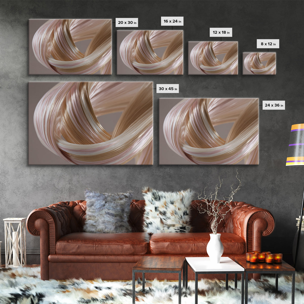 Hair Strands Turning into Abstract Ribbons Canvas Print, Hair Salon Art, Hairstylist, Living Room Decor, Fine Art, Style, HSA-3x2-49