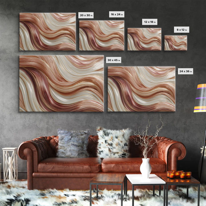 Abstract Hair Strands Forming Elegant Waves Framed Canvas Print, Hair Salon Art, Living Room Decor, Abstract Art, Style, HSA-3x2-55