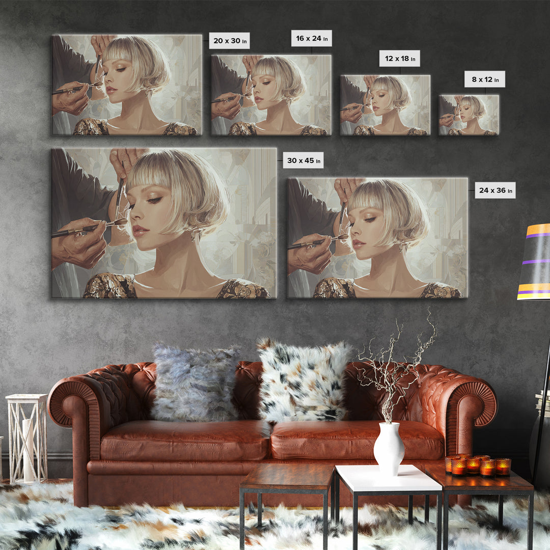 Woman with Dramatic Bob Haircut in Art Canvas Print, Hair Salon Art, Salon, Living Room Decor, Oil Painting, Style, HSA-3x2-56
