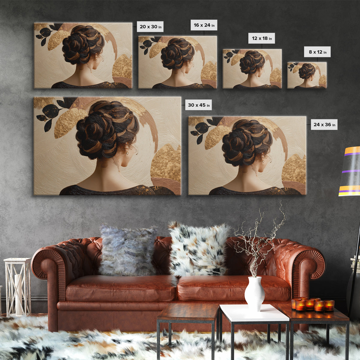Braided Hairstyle Study Framed Canvas Print, Hair Salon Art, Black Wall Art, Living Room Decor, Style, Afrocentric Art, HSA-3x2-63