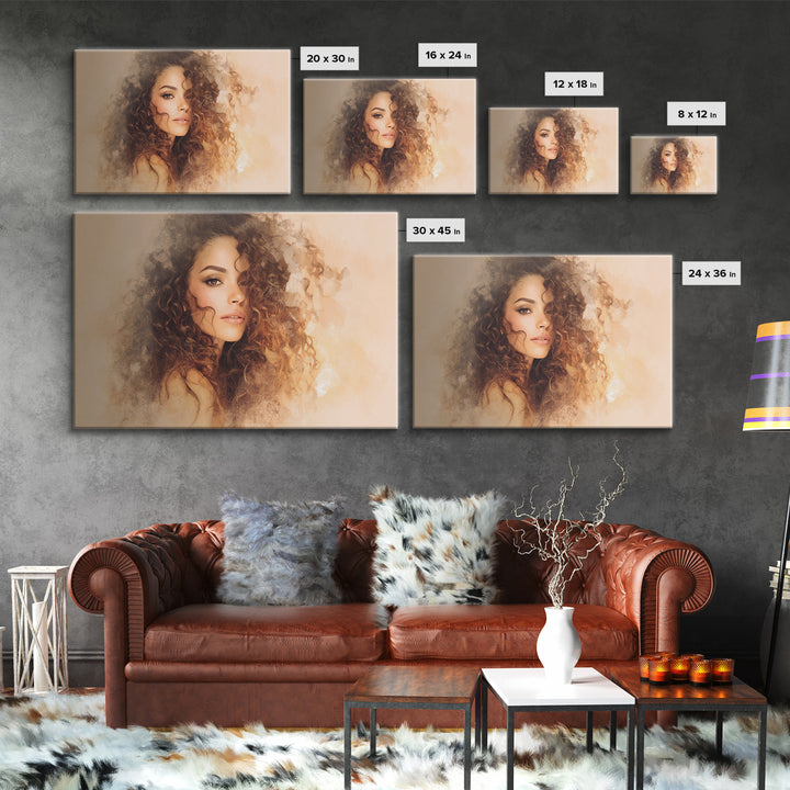 Curly Hair Portrait Canvas Print, Hair Salon Art, Textured Painting, Living Room Decor, Style, Black Art, Printable Art, HSA-3x2-67