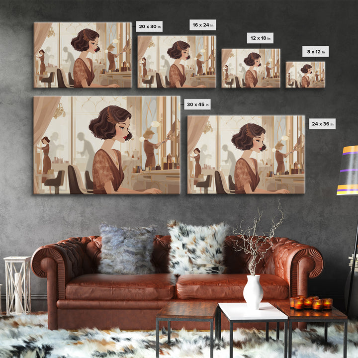 Woman with Dramatic Bob Haircut in Art Framed Canvas Print, Hair Salon Art, Modern Art, Living Room Decor, Fine Art, Style, HSA-3x2-8
