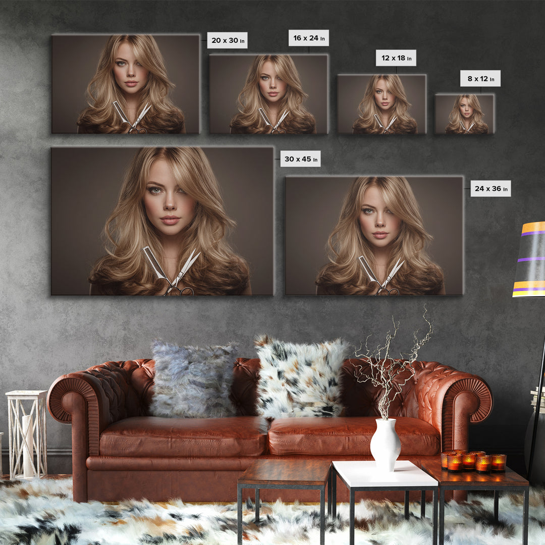 Glamour Face Portrait Canvas Print, Hair Salon Art, Statement Artwork, Living Room Decor, Fine Art, Style, Digital Prints, HSA-3x2-84
