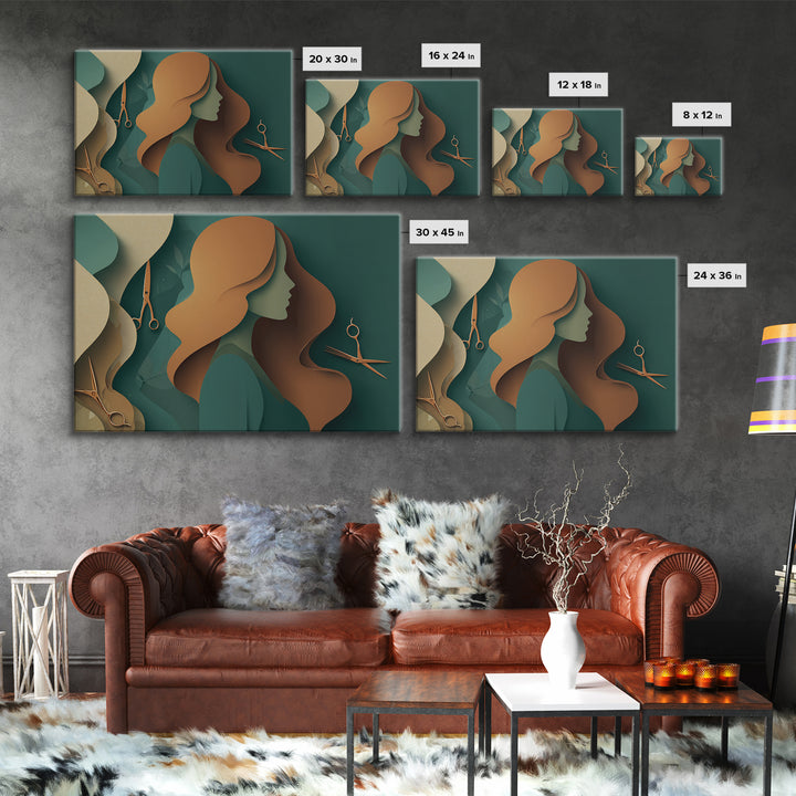 Copper Hair Silhouette Framed Canvas Print, Hair Salon Art, Digital Download Art, Living Room Decor, Fine Art, Style, HSA-3x2-86