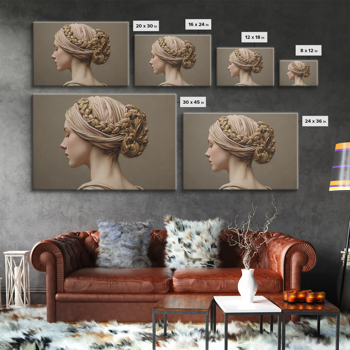 Braided Hairstyle Study Framed Canvas Print, Hair Salon Art, Modern Decor, Living Room Decor, Fine Art, Style, Wall Decor, HSA-3x2-87