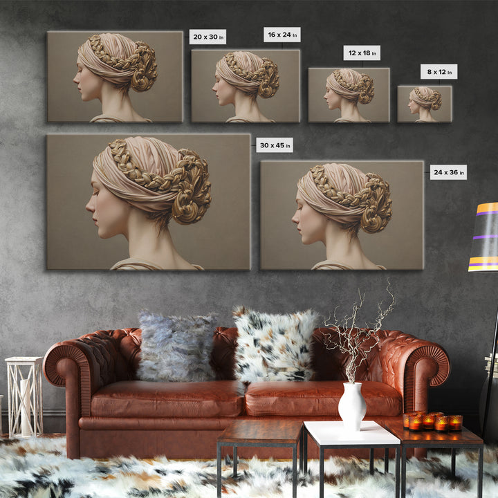 Braided Hairstyle Study Framed Canvas Print, Hair Salon Art, Modern Decor, Living Room Decor, Fine Art, Style, Wall Decor, HSA-3x2-87