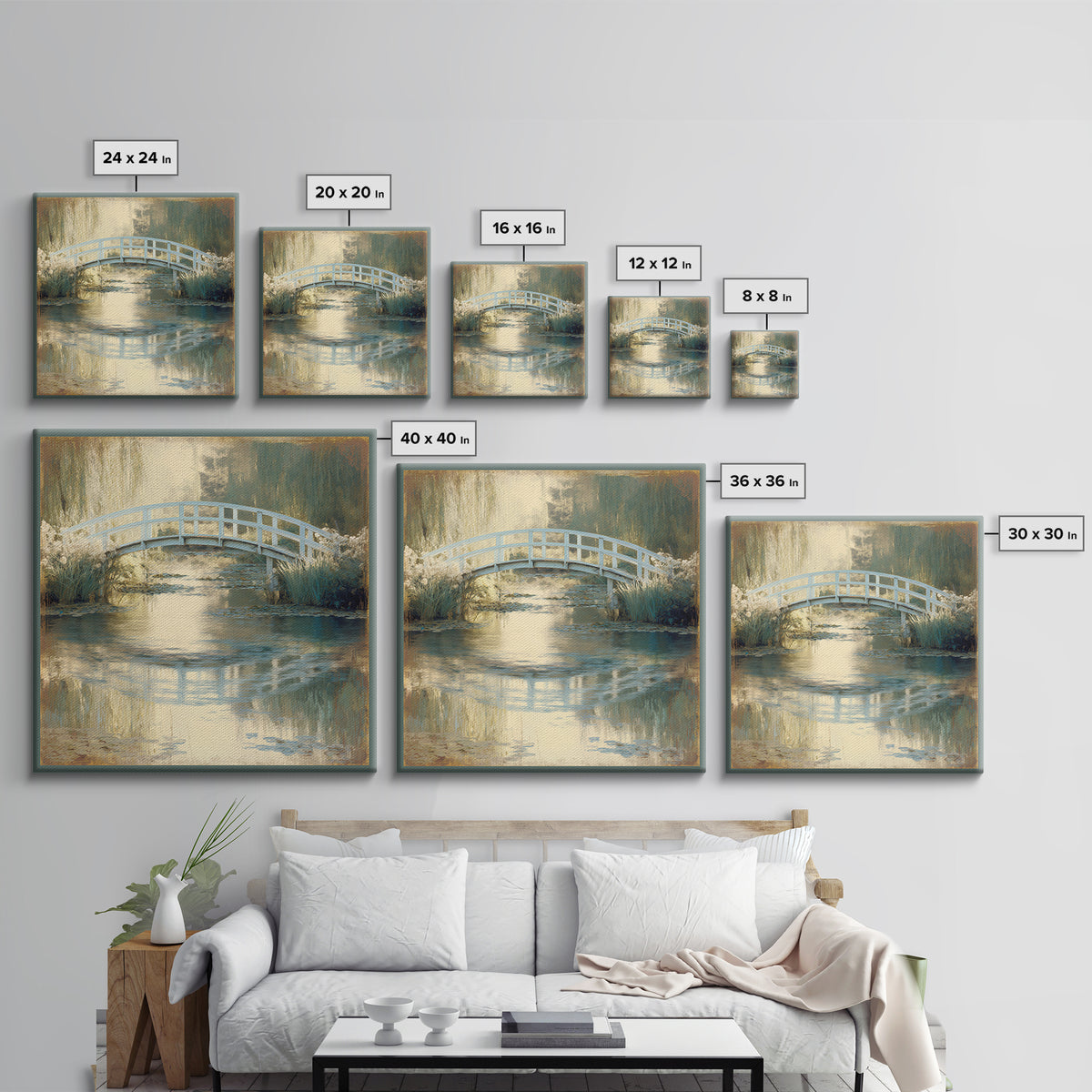 Water Garden Bridge Canvas Print, Impressionist Art, Abstract Painting, Living Room Decor, Fine Art, Impression, Modern Decor, IMP-1x1-18