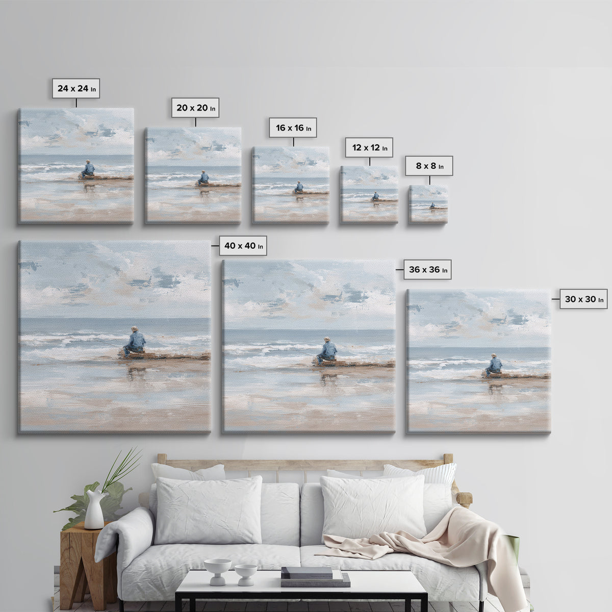 Coastal Beach Figures Canvas Print, Impressionist Art, Wall Art Framed, Living Room Decor, Fine Art, Impression, Flower Print, IMP-1x1-19