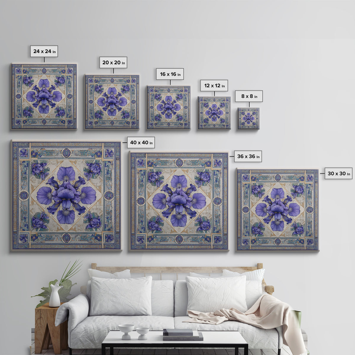 Iris Garden with Blue Violet Strokes Canvas Print, Impressionist Art, Living Room Decor, Watercolor Art, Impression, IMP-1x1-20