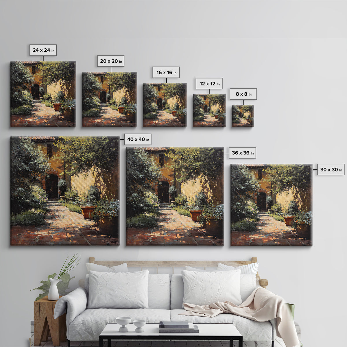 Garden Path Covered Canvas Print, Impressionist Art, Flower Print, Living Room Decor, Watercolor Art, Impression, IMP-1x1-26