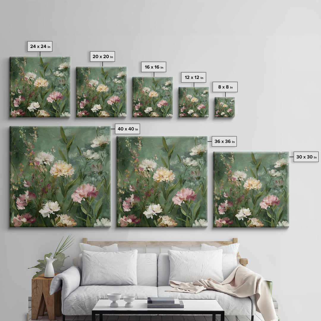 Wildflower Field in Loose Pastel Strokes Framed Canvas Print, Impressionist Art, Gallery Decor, Living Room Decor, Impression, IMP-1x1-32
